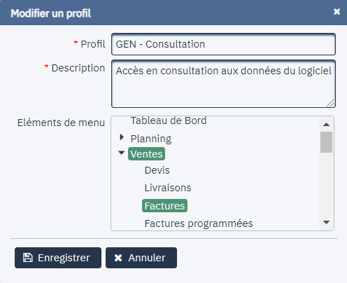 Personnalisation du profil consultation.