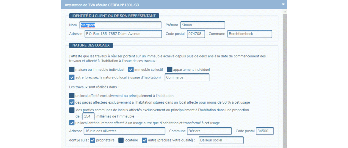 PMC Logiciels formulaire Attestation de TVA réduite