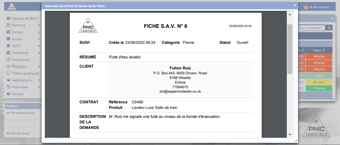 PMC Logiciels - SAV impression fiche pdf
