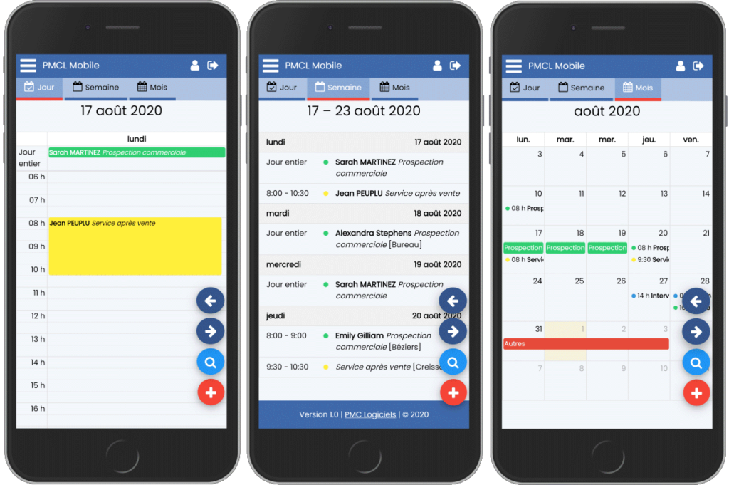 PMC Logiciels mobile : calendrier