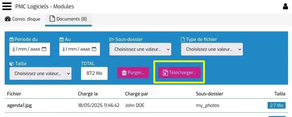 Télécharger les photos et documents