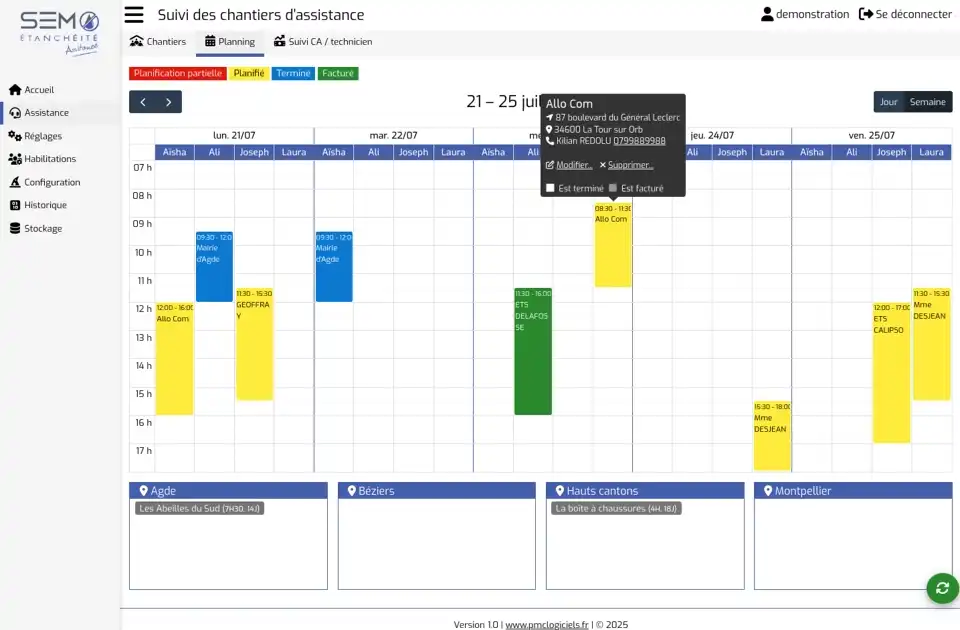 Agenda de planification des assistances